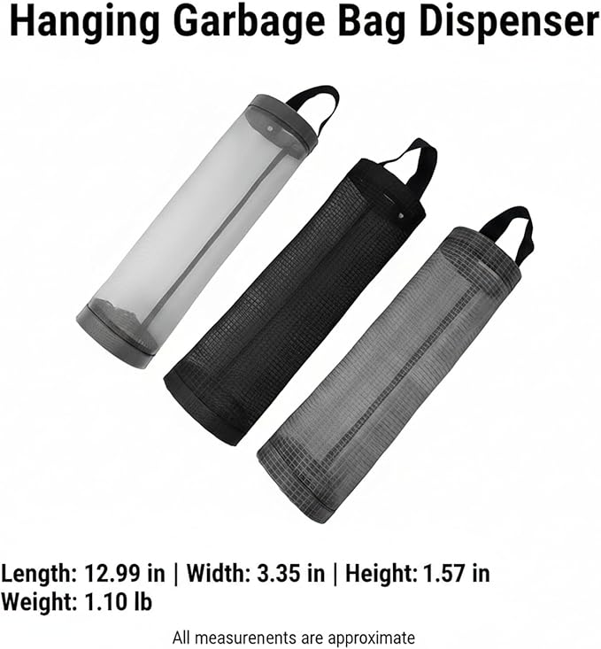 Hanging Garbage Bag Dispenser, Polyester Cabinet Door Organizer for Standard Rolls, 13-Inch Height (1 PC)