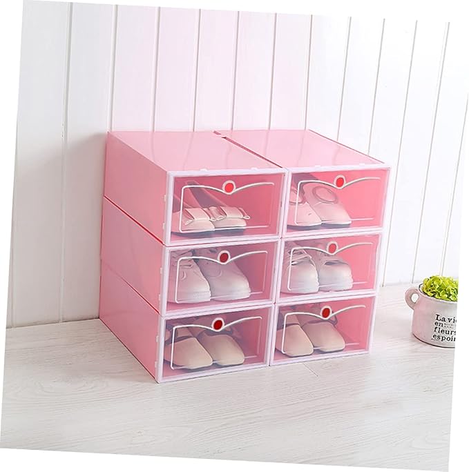 ABOOFAN 6PCS Transparent Stackable Shoes Storage Boxes with Thickened Plastic Small S Pink Shoe Containers for Closet Entryway Under Bed Organizer and Space Saving