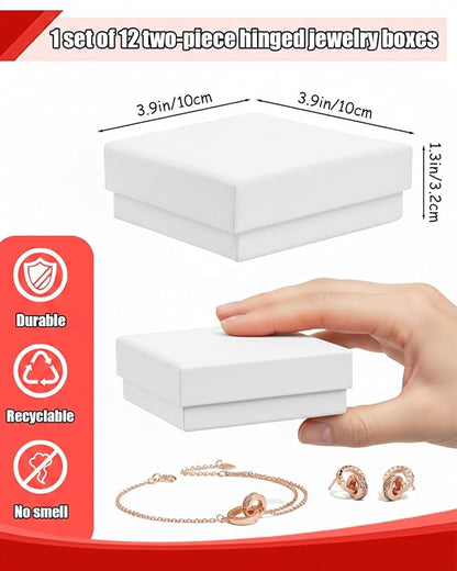 Rocutus Jewelry Gift Boxes for Necklace, Earring, Ring - Cotton Filled Cardboard Paper Jewelry Box Gift Cases for Wedding, 12 Pack Engagement, Gift Packaging, Luxury Jewelry Box, Ring Box (White)
