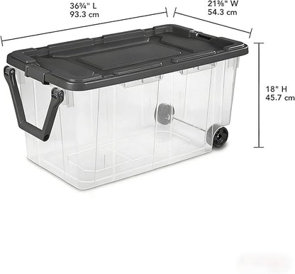160 Quart Wheeled Stacker, Extra Large Durable Clear Bin, Latch Lid and Pull Handle, Gray, 2 Count