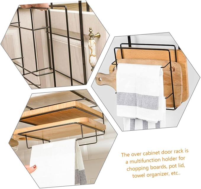 2Pcs Over Cabinet Door Towel Organizer Hanging Storage Rack for Cabinets for Kitchen Bathroom Space Saving for Duster Cloths Utensils