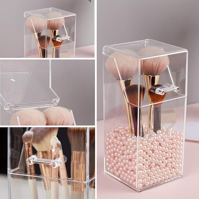 1PC Clear Acrylic Makeup Brushes Holder with Lid Cosmetic Brushes Organizer Waterproof Cosmetic Storage Display Box Case for Dressing Tables and Vanity