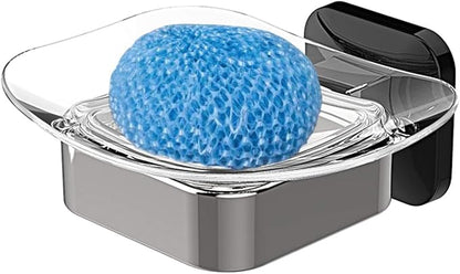 Shower Soap Holder, Wall Mounted Soap Dish, Soap Saver, Soap Tray, Bar Soap Holder for Shower Bathroom & Kitchen Accessories (Black + Chrome, 4.49×4.33in)