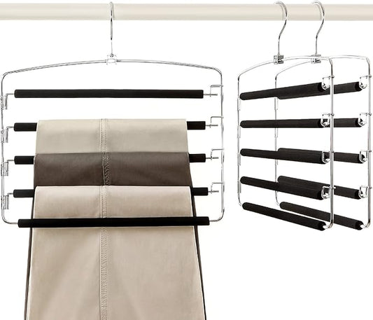 TOPIA HANGER Pants Hangers Space Saving, 3-Pack Swing Arm Pants Organizer for Closet, Non-Slip Foam Padded Organizer Hanger for Multi Slacks, Jeans, Trousers, Skirts, Scarfs (Black)-CT27B