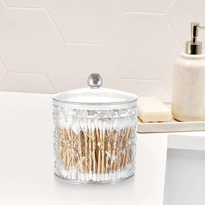 2-Pack Scrunchies Holder, 20oz Qtip Holder, Plastic Bathroom Canisters, Elegant Vanity Storage Containers for Hair Accessories & Beauty Supplies