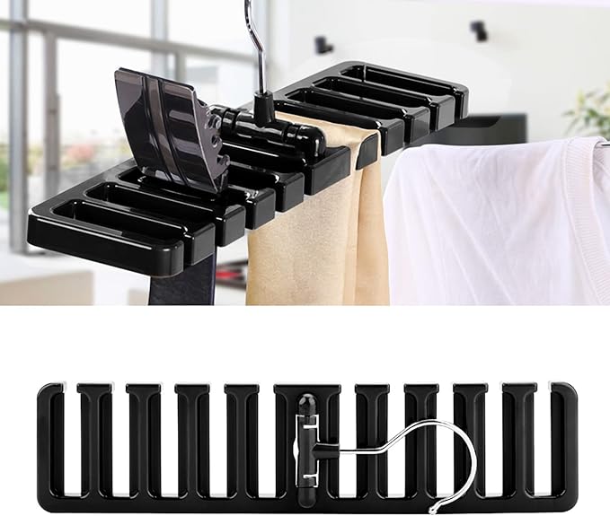 10 Slot Belt Rack Organizer, Sturdy Plastic Closet Wardrobe Space Saver Multifunctional Belt Hanger Rack Holder for Men Women (Black)