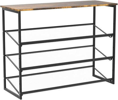 Garden 4 you Shoe Rack for Entryway 4 Tiers 11.8" D x 25" W x 28" H, Metal Shoe Rocks with Brown Wooden Tabletop, Angled Shoes Rack with Adjustable Mesh Shelves for Entryway Hallway Closet