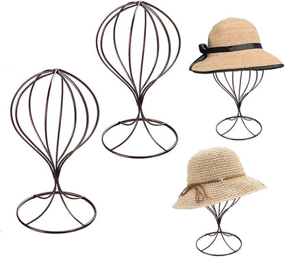 Mydio 2 Pieces Modern Metal Hat Stands Durable Stable Metal-Hat Cap Rack Wigs Holder, Metale (Brown)