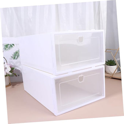 CHILDWEET 6pcs Transparent Shoe Box Organizer Thick Drawer Type Storage for Shoes Scratch Design for Sneakers High Heels and Boots White Frame Color