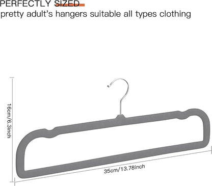 Gray Velvet Hangers 60 Pack, Slim Space Saving Pants Hangers for Closet Organizer, Rotating Hook, Non Slip Clothes Felt Hanger Heavy Duty for Tank Top, Jean Perchas, Camisole, Kids' Clothes