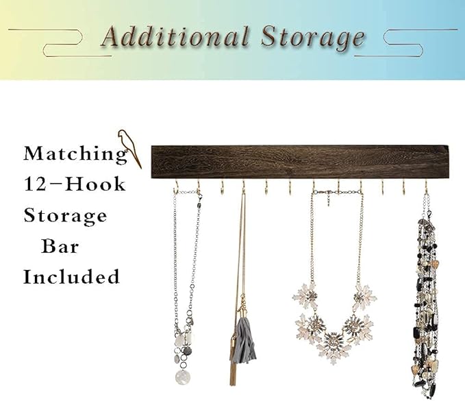 GLANT Wooden Barn Door Jewelry Organizer, Rustic Wall Mount Jewelry Storage for Necklaces, Earrings, Bracelets, Ring Holder