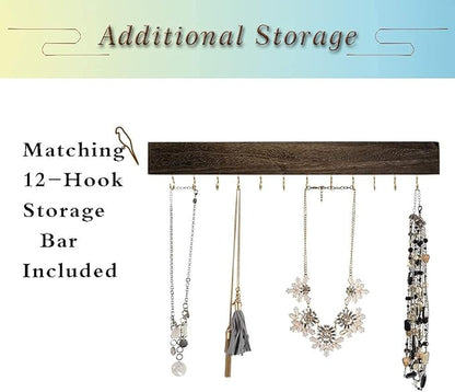 GLANT Wooden Barn Door Jewelry Organizer, Rustic Wall Mount Jewelry Storage for Necklaces, Earrings, Bracelets, Ring Holder