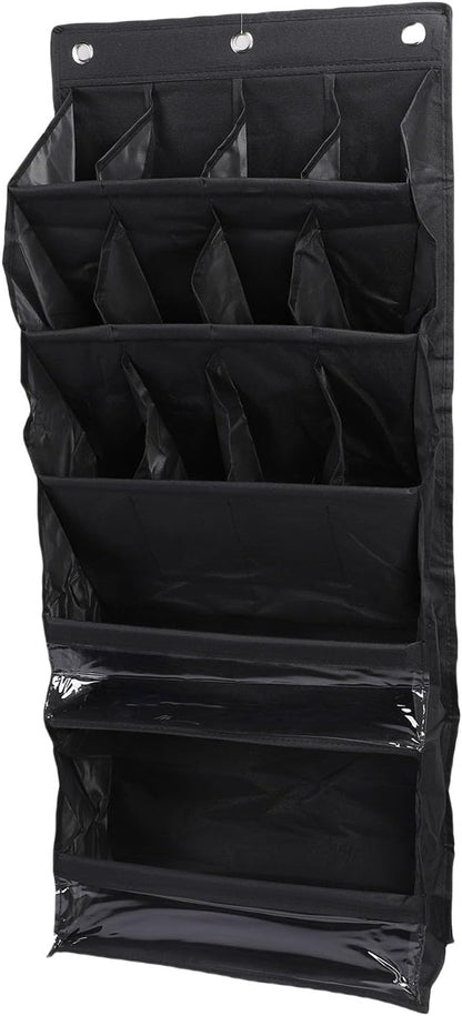 Over the Door Shoe Bag Space Saving Hanging Storage Organizer with Pockets for Closet, Bathroom, Dorm, RV, Apartment (Black)