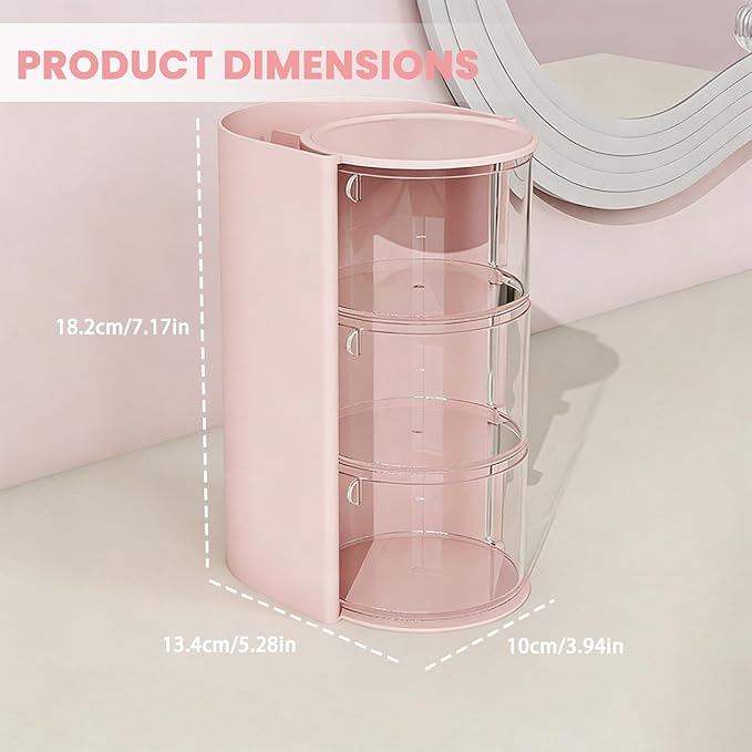 3-Tier Hair Accessories Organizer with Hair Brush Holder, Rotatable Makeup Brush Holder for Necklaces, Earring, Bracelet, Ring, Makeup Brushes, Hair Clip and Hair Accessories(Pink)