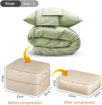Mecolor Space Saver Compression Storage Bags, Clothes Storage, Bedding Storage, Duvet Storage, Bedding Organiser with Zipper, Pillow, Carrier Bag Storage (beige, L)