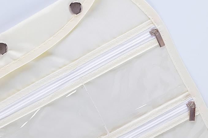ass Organizer Storage, Dual-sided Hanging Sunglasses Holder Wall with 16 Pockets Jewelry Organizer and 16 Hooks Necklace Holder Organizer - Beige