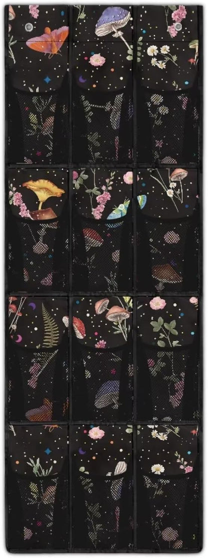 Butterflies Door Hanger Organizer Mesh Pockets Behind The Door Organizer for School Supplies Storage Mushrooms Shoe Holder Hanger with Hook Design 12 Pockets Wall Hanging Storage for Dorm