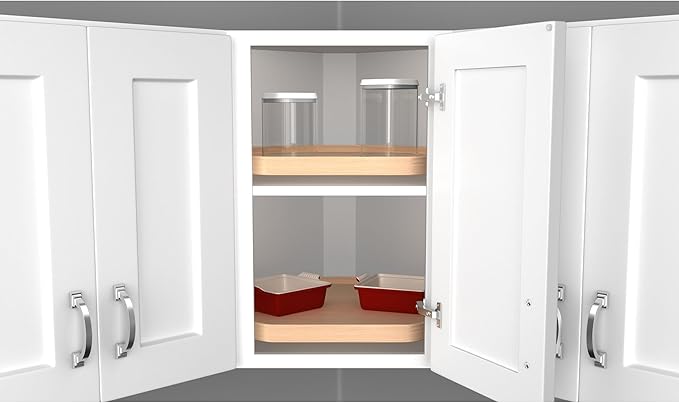 Rev-A-Shelf 22" Single Maple Wood D-Shape Single-Shelf Lazy Susan Turntable with Swivel Bearing for Diagonal Corner Wall Kitchen Cabinets, 4WLS201-22-BS52