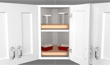 Rev-A-Shelf 22" Single Maple Wood D-Shape Single-Shelf Lazy Susan Turntable with Swivel Bearing for Diagonal Corner Wall Kitchen Cabinets, 4WLS201-22-BS52
