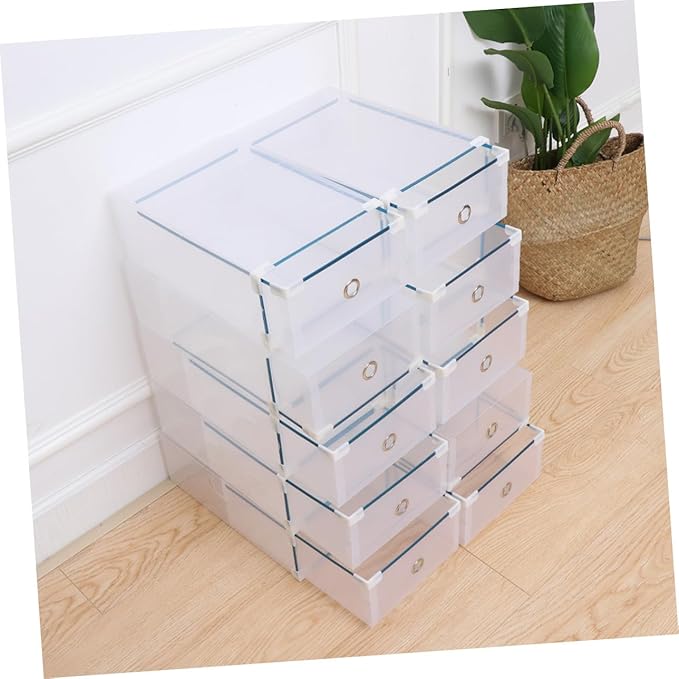 Ciieeo Low Heel Shoe Box 10pcs Plastic Drawer Type Storage Plastic Shoe Case Organizer Metal Edging