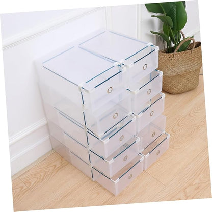 Ciieeo Low Heel Shoe Box 10pcs Plastic Drawer Type Storage Plastic Shoe Case Organizer Metal Edging