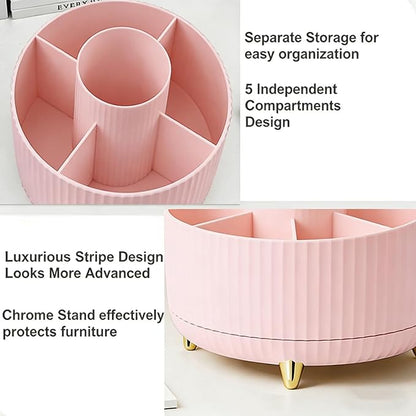 360 Degree Rotating Makeup Brush Holder Organizer Detachable Design 5 Slot Make up Brushes Cup for Cosmetics and Pencil Pen Organizer for Desk Makeup Organizer Skincare Storage for Vanity (pink2)