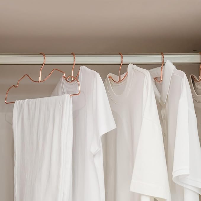 20 Pack Heavy Duty Metal Steel Wire Clothes Hanger, Ultra Slim & Short Neck Hanger,Space Saving Durable Non-Slip Felt Hangers, Closet Organizer for Home Dorm Laundry (Rosy Gold)