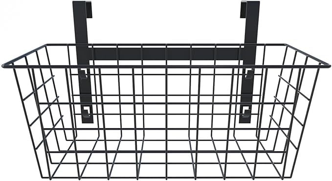 MaraFansie Hanging Kitchen Baskets Wire Storage Basket Over the Cabinet Door Organizer, No Drilling Adhesive Basket for Cabinet Pantry Organization and Kitchen, Bathroom, Storage Black, 2 Pack(New)
