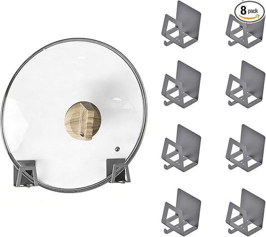 Pot Lid Holders Organizer Wall-Mounted Hook Rack Holder Organizers Inside Cabinet Door Wall Mount Pots Top Holder for Kitchen Cupboard Bedroom Living Room (8, Gray)