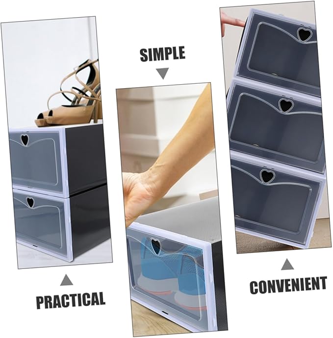 6pcs Sneaker Boxes over The Door Organizer Stackable Shoe Rack Pp Material Black