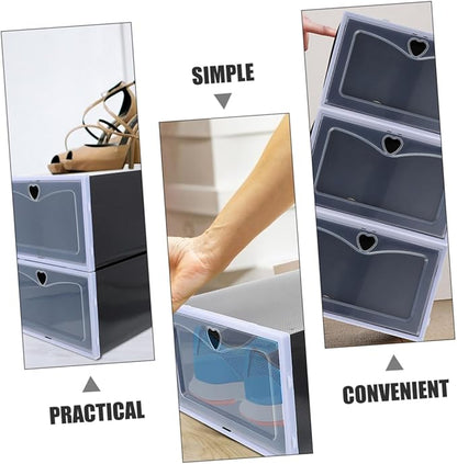 6pcs Sneaker Boxes over The Door Organizer Stackable Shoe Rack Pp Material Black