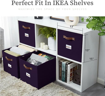 DECOMOMO Storage Baskets, 13x15x13 Storage Cube Bins with Labels for Organizing Shelves Kallax (Kallax / 4pcs, Deep Violet)