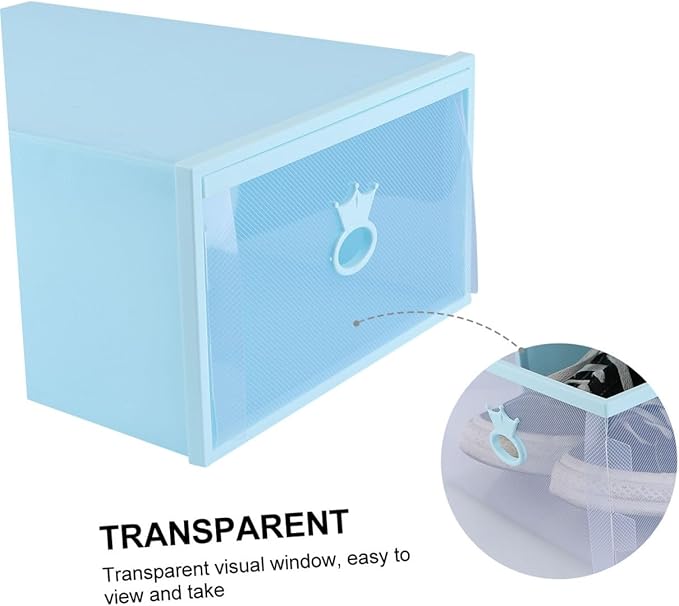 Transparent Thickened Plastic Shoe Box with Drawer-style Design Stackable Transparent Window Organizer for Men and Women Blue Frame Storage Container for Sneakers and Boots