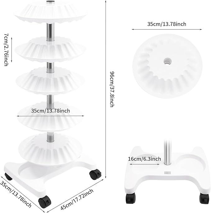 Nail Polish Trolley Display Stand, 5 Tiers Freestanding Nail Polish Spinning Rack with Wheels for Nail Salons, Home, Hold up 120 bottles, White