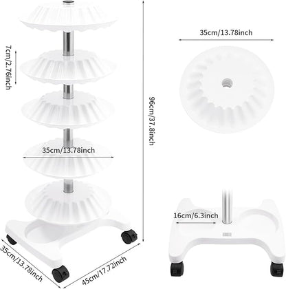 Nail Polish Trolley Display Stand, 5 Tiers Freestanding Nail Polish Spinning Rack with Wheels for Nail Salons, Home, Hold up 120 bottles, White
