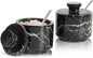 MARBLOUS KRAFTS Marble Salt Cellar with Lid and Spoon 3" Inch Black Zebra Flaky Salt Box for Gift, Modern Small Set of 2 Sugar Kitchen Countertop Storage, Coffee Container, Spice Jars, Candy Jar