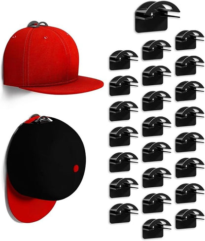 24 Pack Adhesive Hat Hooks for Wall, Super Strong Hat Holder for Baseball Caps, Hat Organizer Display for Home Decor, Hat Rack Hangers Stick on The Wall, Door and Closet, No Drilling - Black