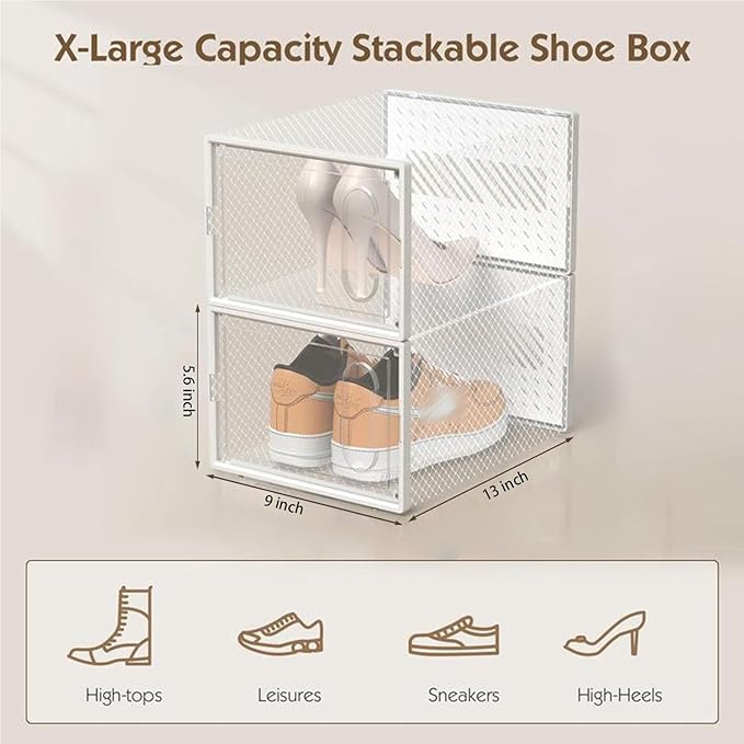 12 Packs Clear Plastic Shoebox With Magnetic Door, Large(13" × 9" × 5.6") Stackable Shoe Box Storage With Lids, Multifunctional Sneaker Containers, Toy Storage, Space-Saving Shoe Rack Black