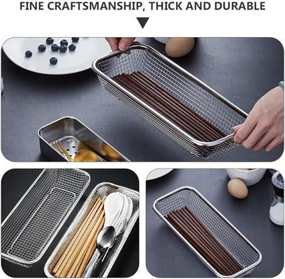 Cabilock Stainless Steel Multipurpose Cutlery Holder for Disinfection Cabinets Space-Saving Chopstick and Knife Rack with Ventilated Drain Basket Kitchen Cabinet Organizer 12.6X4.9X2 Inches