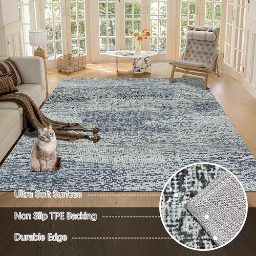 RUGSURE Washable Area Rug - 1/6 Thick - Stain & Water Resistant Non-Slip - Resistant Rug for Living Room, Bedroom, Nursery, Pet & Child Friendly, Vintage Charm Area Rugs (Grey+LightTeal, 4' x 6') - Image 5