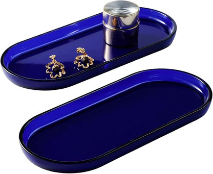 SheeChung Acrylic Vanity Tray, 2 Pack, 9.65 in x 4.5 in x 0.79 in, Catchall Tray, Countertop Sink Tray Dispenser, Sturdy Holder for Cabinet, Shelf, Cupboard, or Closet Organization (Blue)