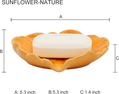 Elegant Bathroom Soap Dish, Inspired by Nature Sunflower, Ceramic Soap Dish Holder, Self-Draining and Multiple Styles for Bathroom Kitchen Accessories