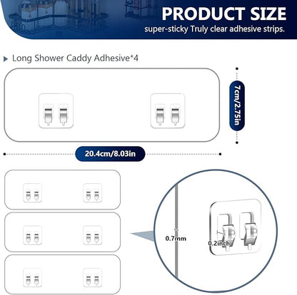 9-Pack Shower Caddy Adhesive Replacement, Transparent Adhesive Hooks Stickers, Strong Hook Strip for Shower Caddy Basket Shelf, Soap Holder, Bathroom Storage Corner Shelves, Kitchen Racks