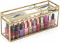 JUXYES Glass Nail Polish Set Storage Box with Tray and Lid, Double Tiers Personal Storage Box Organizer with Mirrored Bottom for Nail Polish Tweezer Manicure Tools Nail Art Accessories Tools Supplies