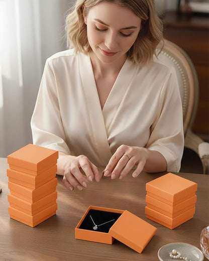 Rocutus Jewelry Gift Boxes for Necklace, Earring, Ring - Cotton Filled Cardboard Paper Jewelry Box Gift Cases for Wedding, 12 Pack Engagement, Gift Packaging, Luxury Jewelry Box, Ring Box (Orange)