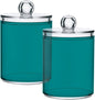 Dark Cyan Qtip Dispenser Apothecary Jars Bathroom Qtip Holder Storage Canister 10 Oz Plastic Jar for Cotton Ball Swab Round Pads Floss 2pcs