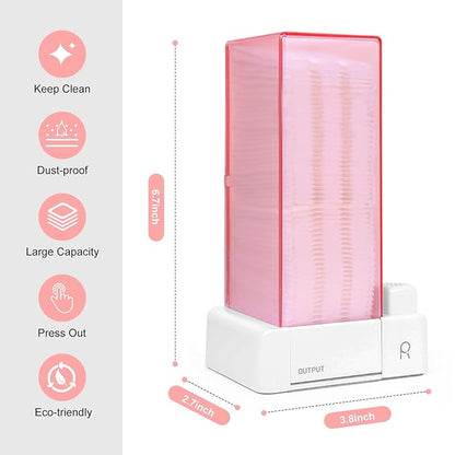 Automatic Cotton Pad Holder, Square Press Out Cosmetic Cotton Makeup Removers Pad Holder, Makeup Cotton Organizer Container Dispenser Storage Display Rack(Pink)