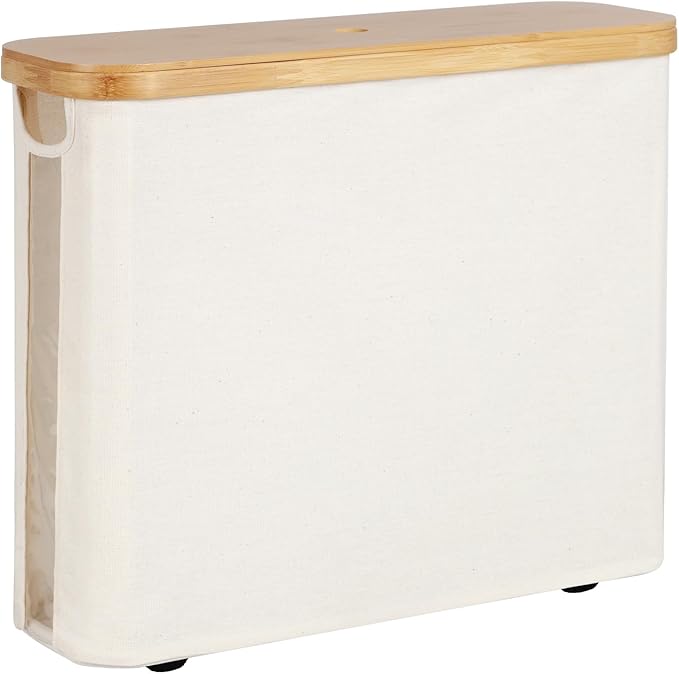 StorageWorks Toilet Paper Storage with Bamboo Lid, Toilet Paper Holder Basket for Up to 9 Mega or 12 Regular Size Rolls, Medium Paper Storage Baskets for Bathroom, Beige, 1 Pack