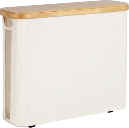 StorageWorks Toilet Paper Storage with Bamboo Lid, Toilet Paper Holder Basket for Up to 9 Mega or 12 Regular Size Rolls, Medium Paper Storage Baskets for Bathroom, Beige, 1 Pack