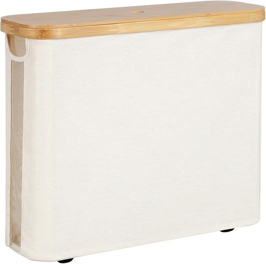 StorageWorks Toilet Paper Storage with Bamboo Lid, Toilet Paper Holder Basket for Up to 9 Mega or 12 Regular Size Rolls, Medium Paper Storage Baskets for Bathroom, Beige, 1 Pack